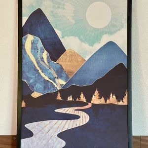 Sunny Mountain and River Landscape Scene Wall Art
